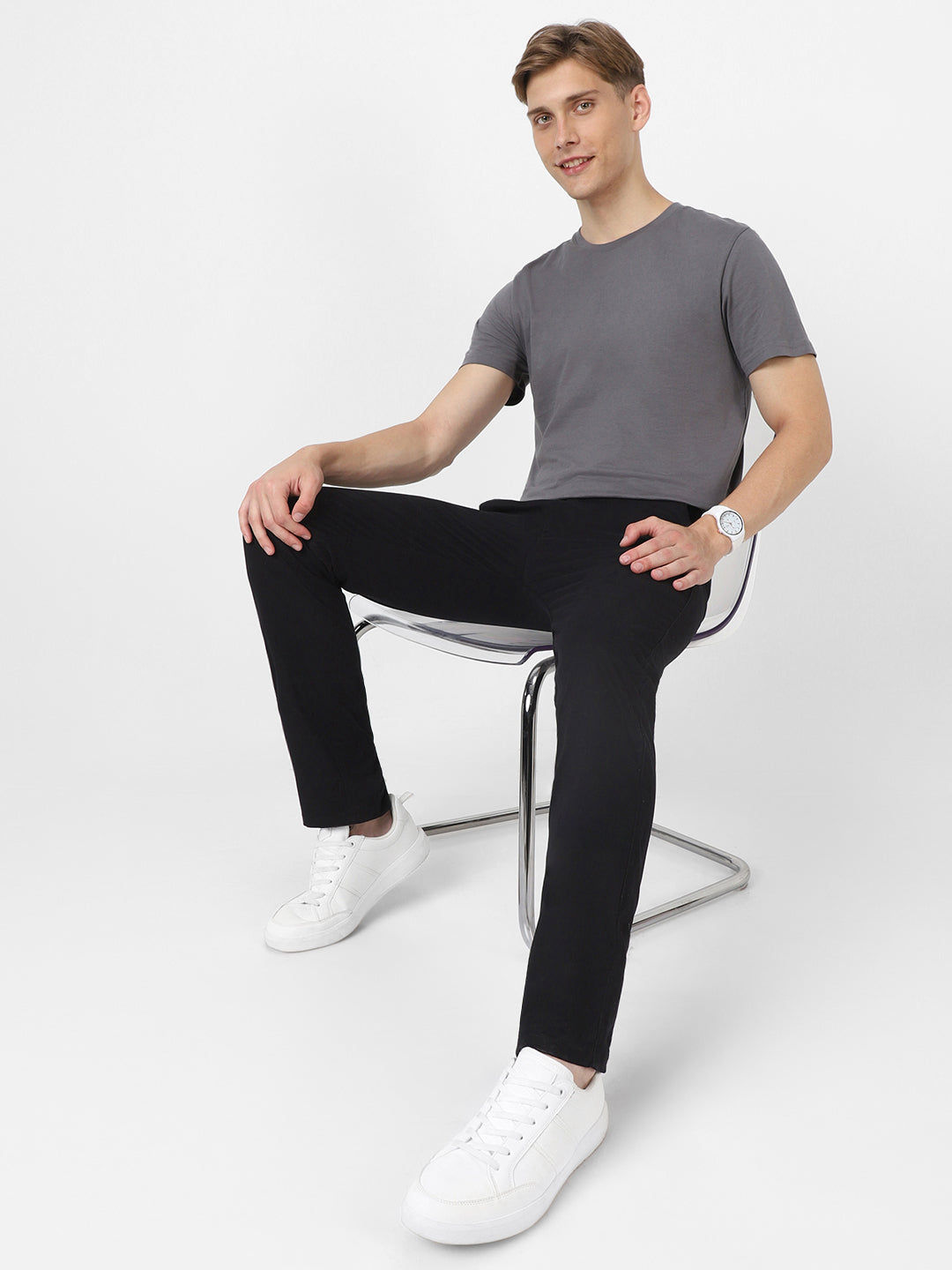 Men's Black Slim Fit Stretchable Casual Chinos