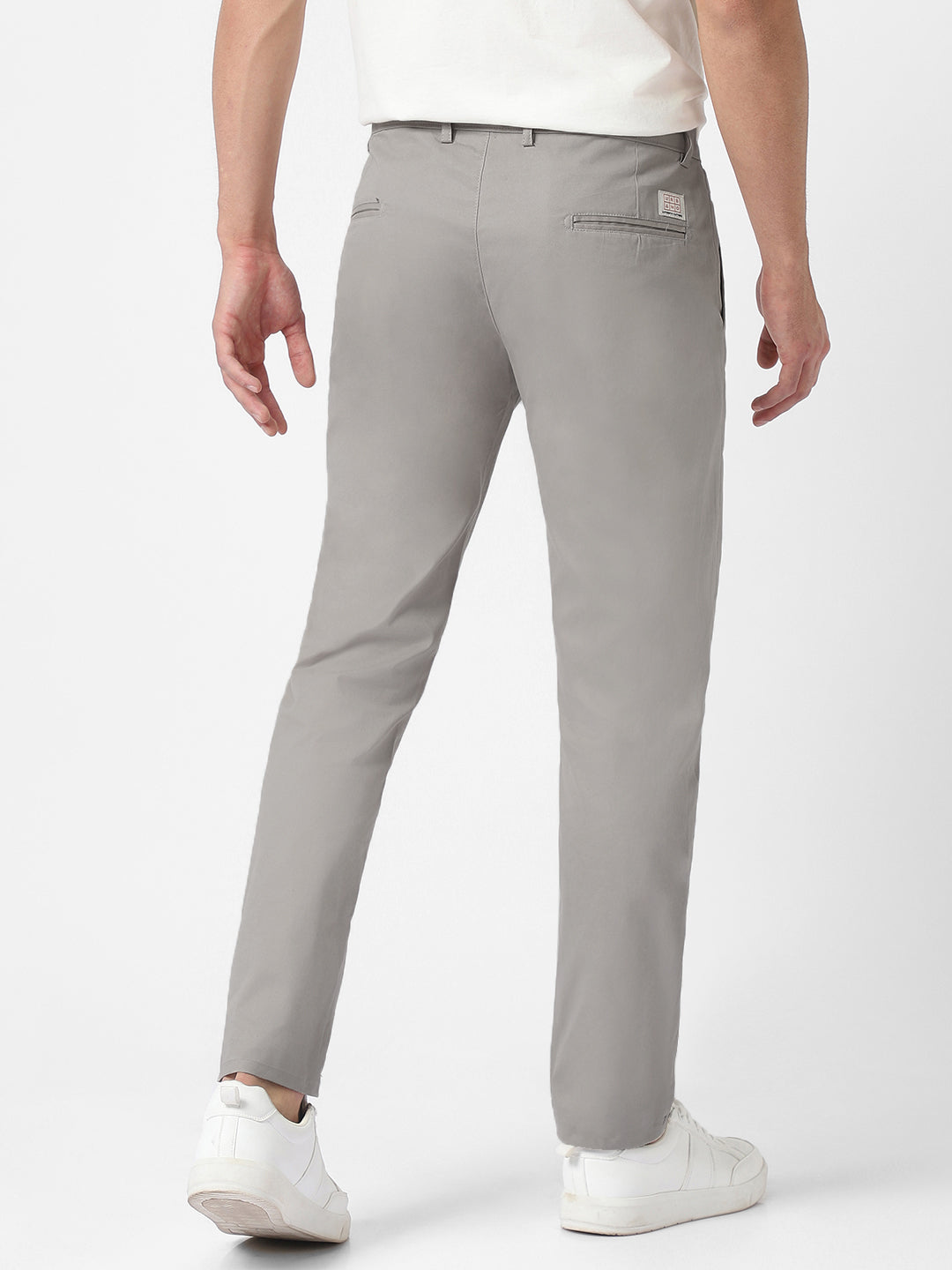 Men's Grey Cotton Slim Fit Casual Chinos Trousers
