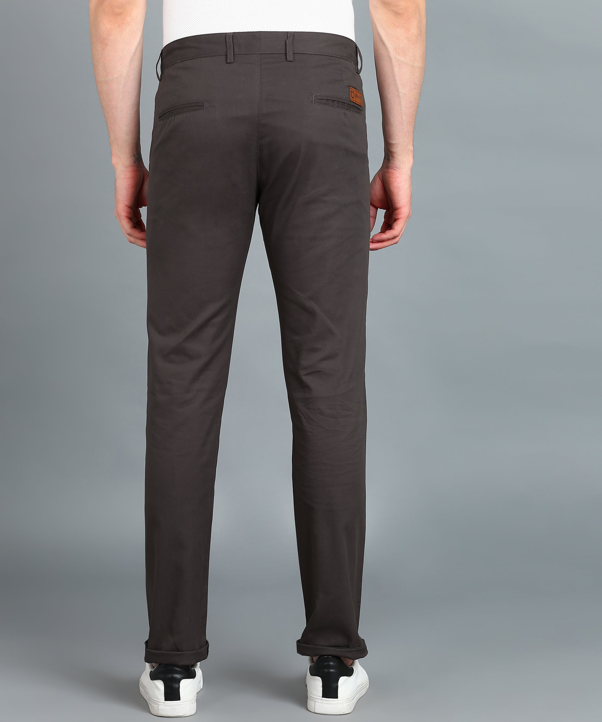 Men's Grey Cotton Slim Fit Casual Chinos Trousers