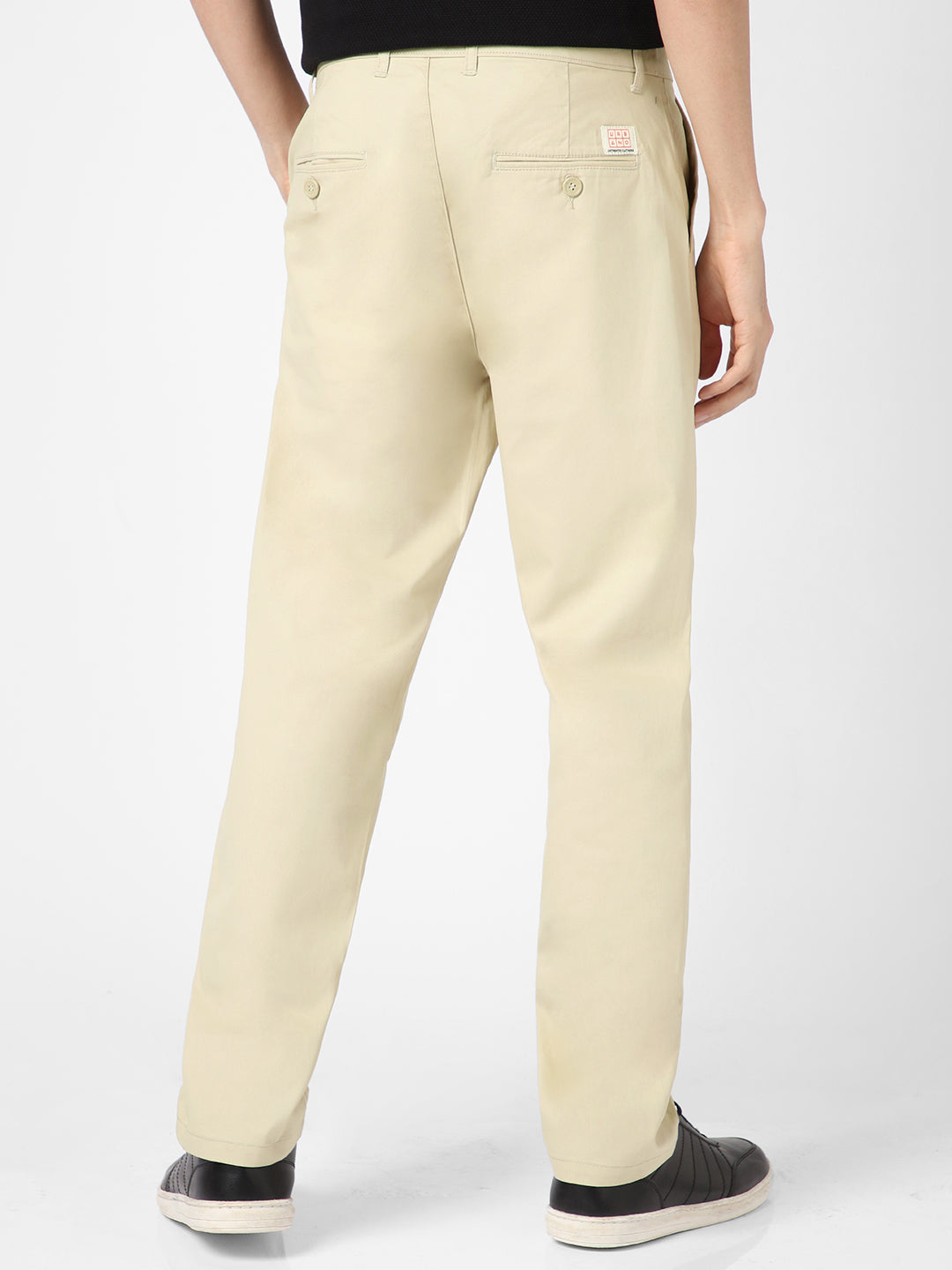 Men's Cream Cotton Regular Fit Casual Chinos Trousers Stretch