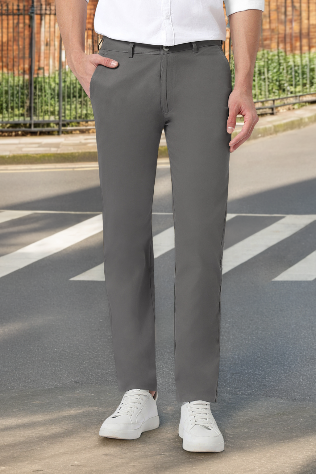 Men's Dark Green Cotton Slim Fit Casual Chinos Trousers