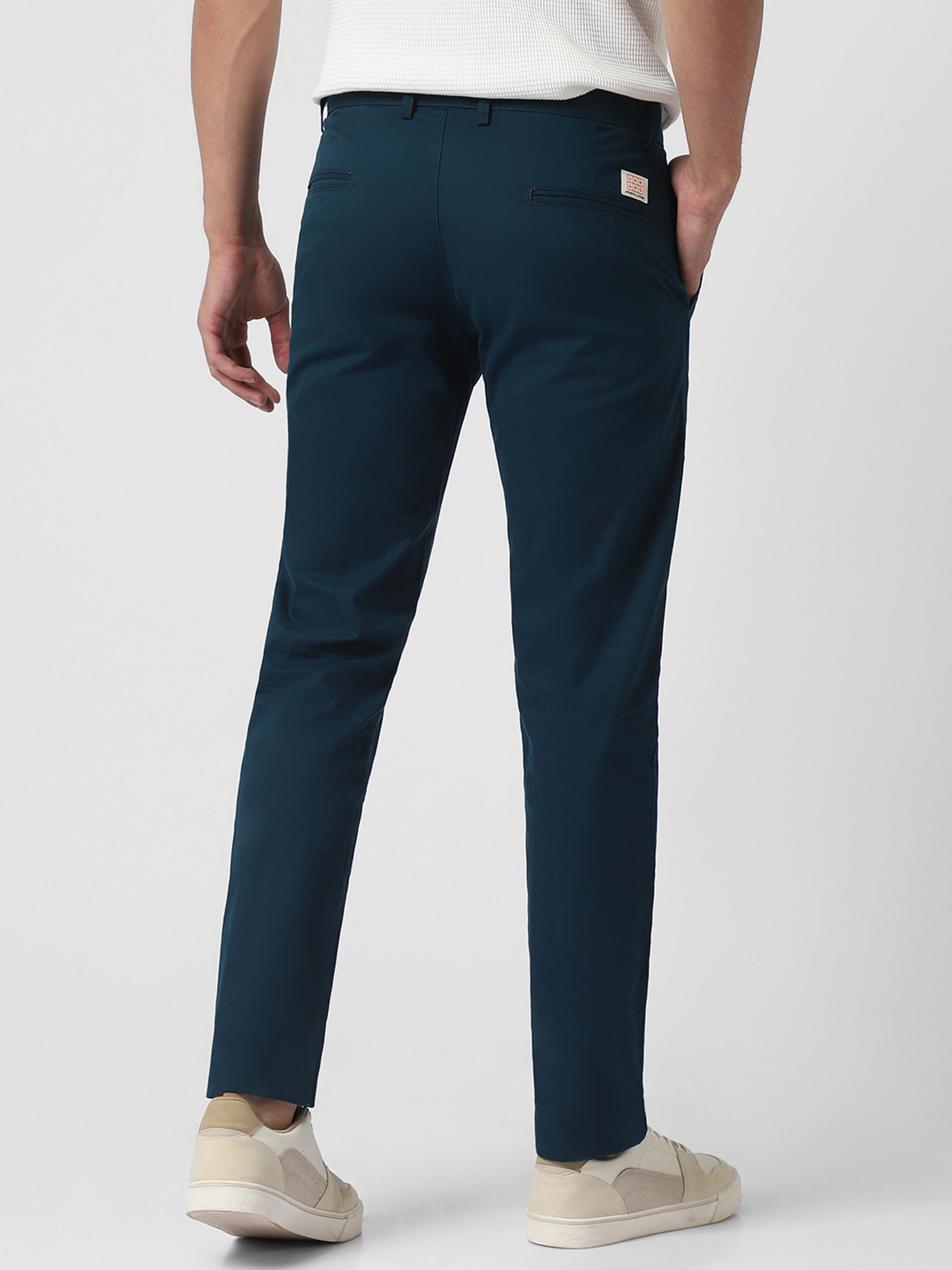 Men's Dark Green Cotton Slim Fit Casual Chinos Trousers