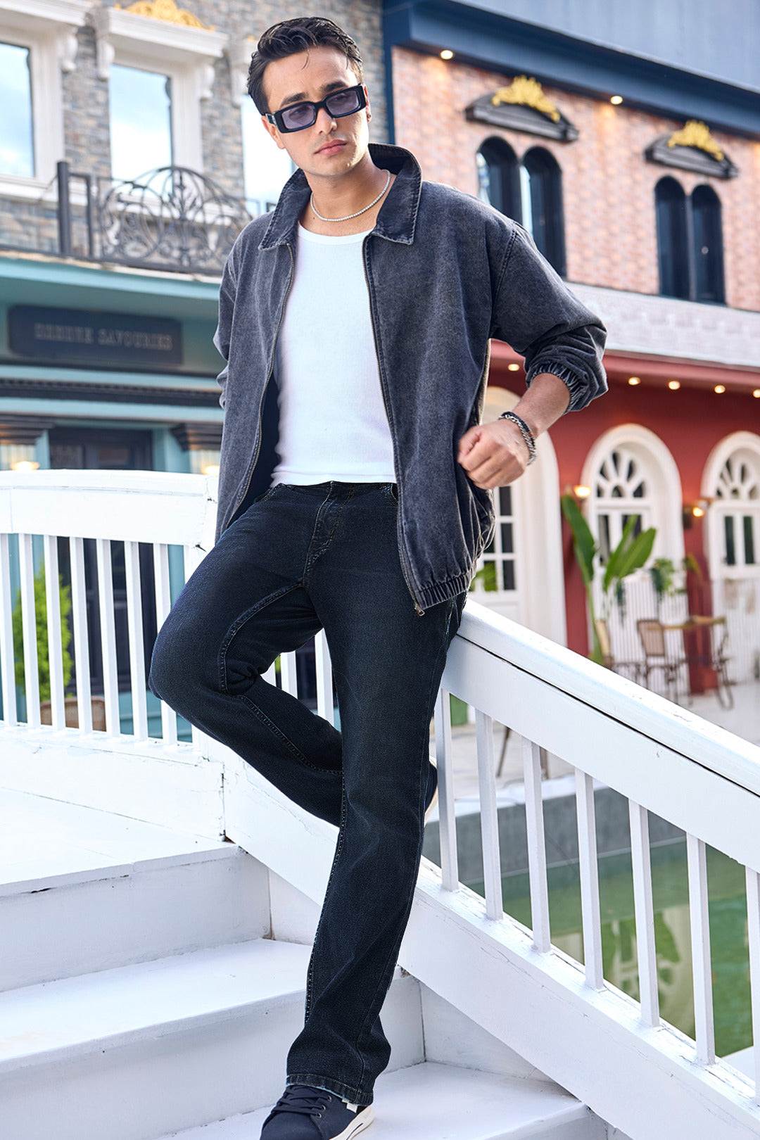 Men's Blue Washed Bootcut Jeans Stretchable