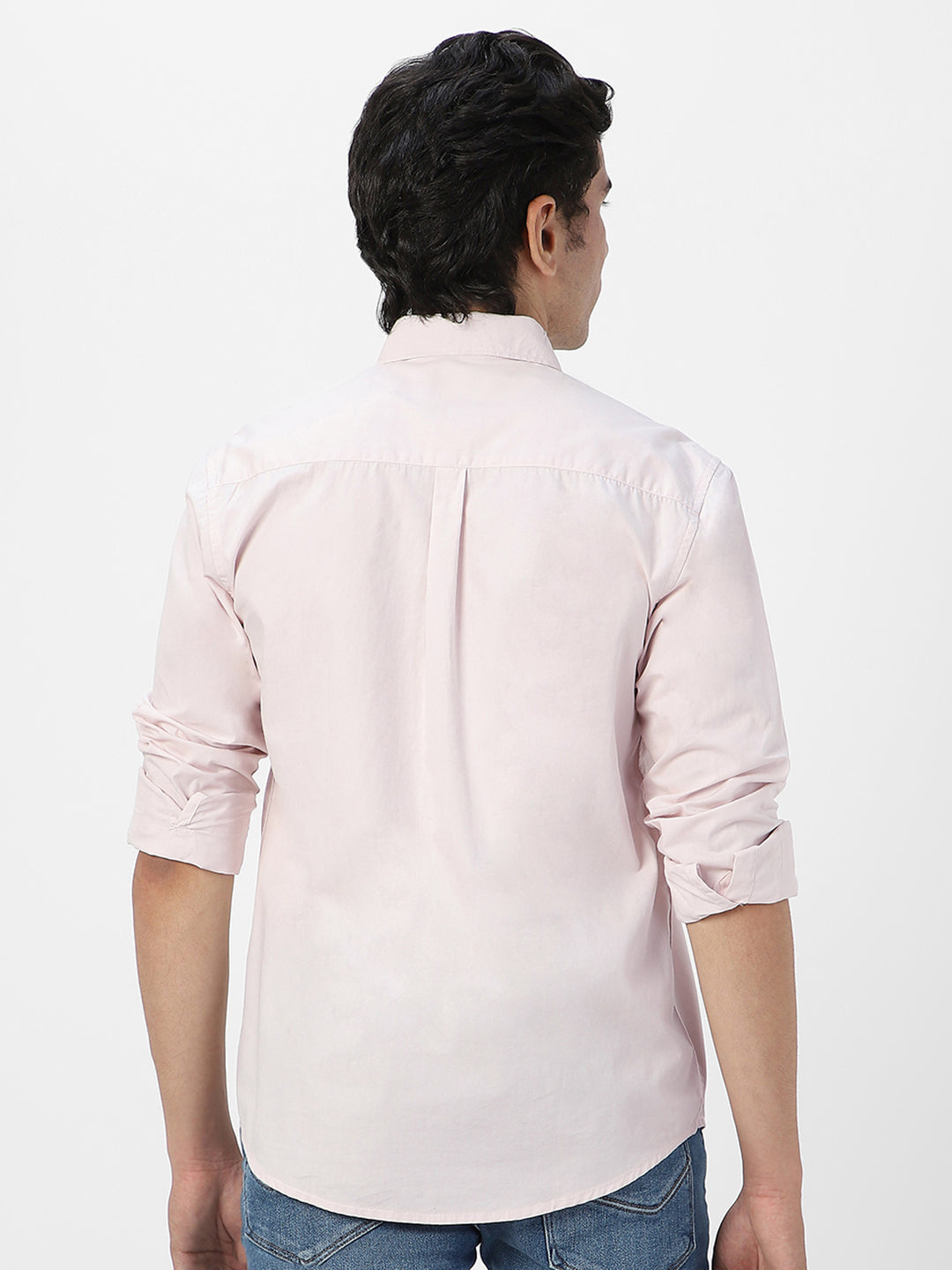 Men's Baby Pink Cotton Full Sleeve Regular Fit Casual Solid Shirt