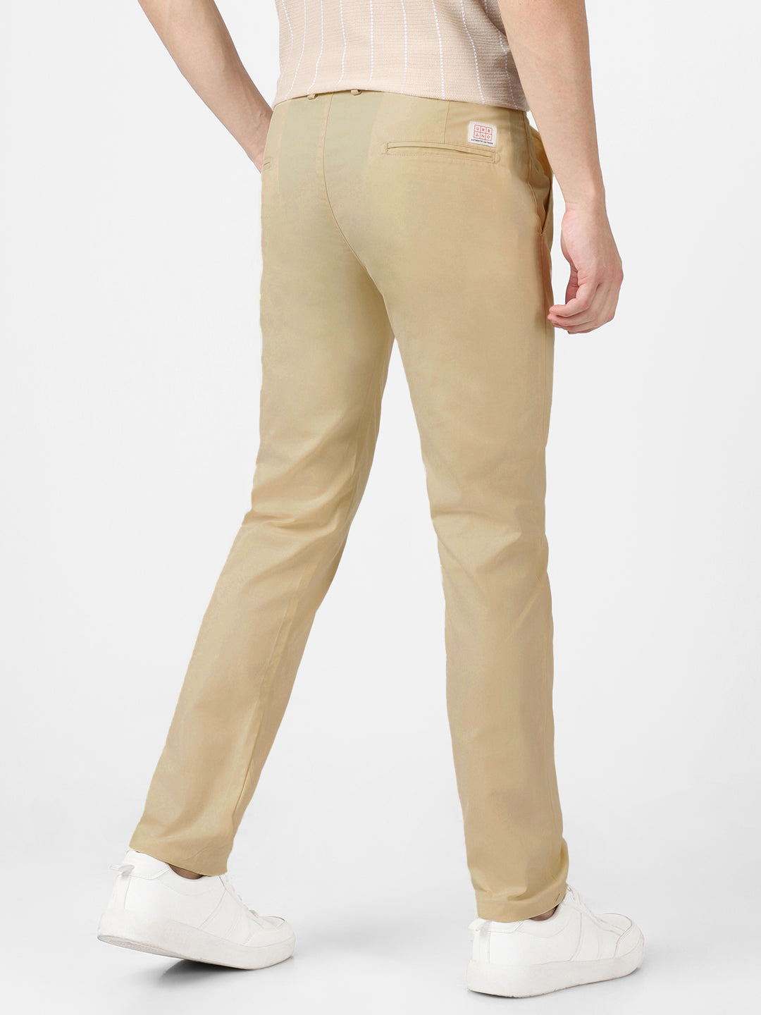 Men's Cream Cotton Slim Fit Casual Chinos Trousers