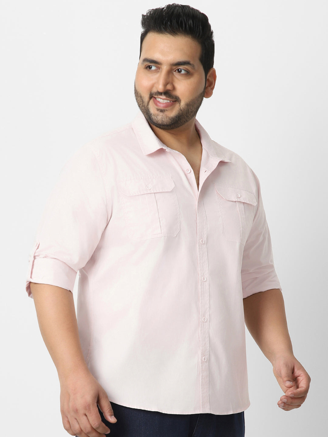 Men's Baby Pink Cotton Full Sleeve Regular Fit Casual Solid Shirt