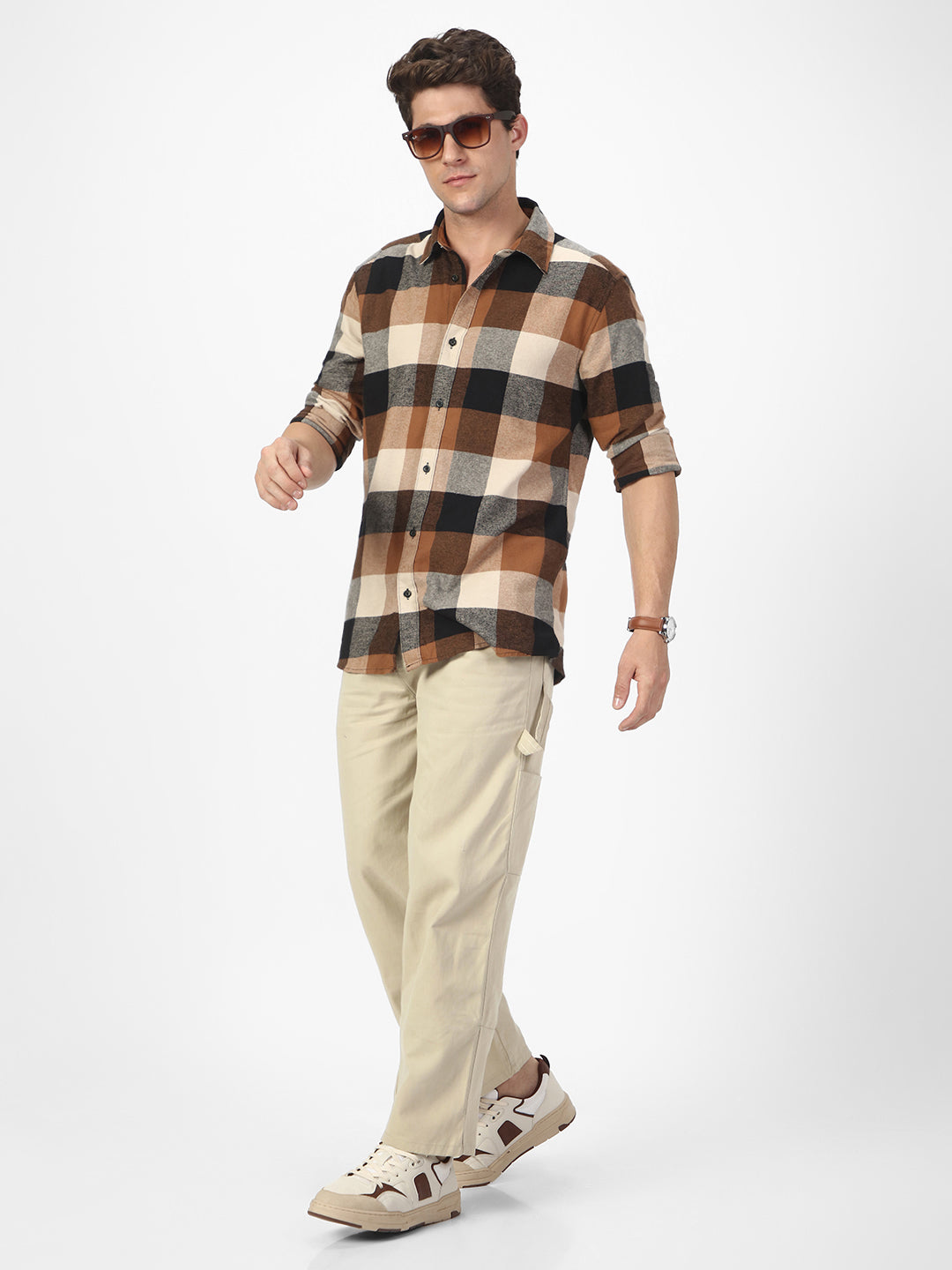 Men's Cream Loose Baggy Fit Solid Carpenter Trouser Pant with 5 Pockets Non-Stretchable