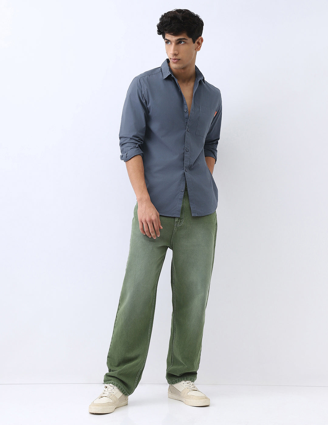 Men's Slate Blue Cotton Full Sleeve Regular Fit Casual Solid Shirt