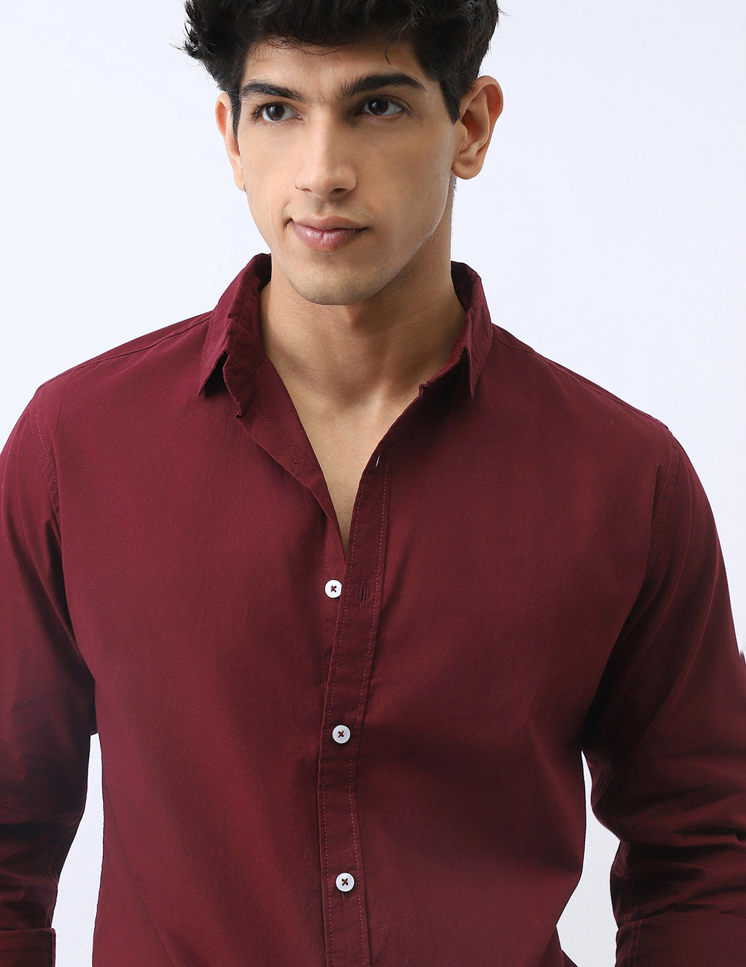 Men's Maroon Cotton Full Sleeve Regular Fit Casual Solid Shirt