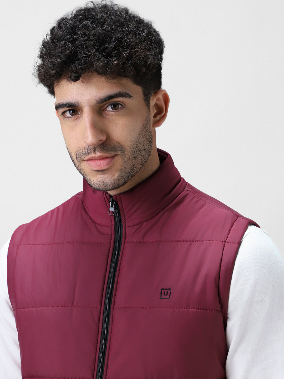 Men's Red Sleeveless Zippered Puffer Jacket