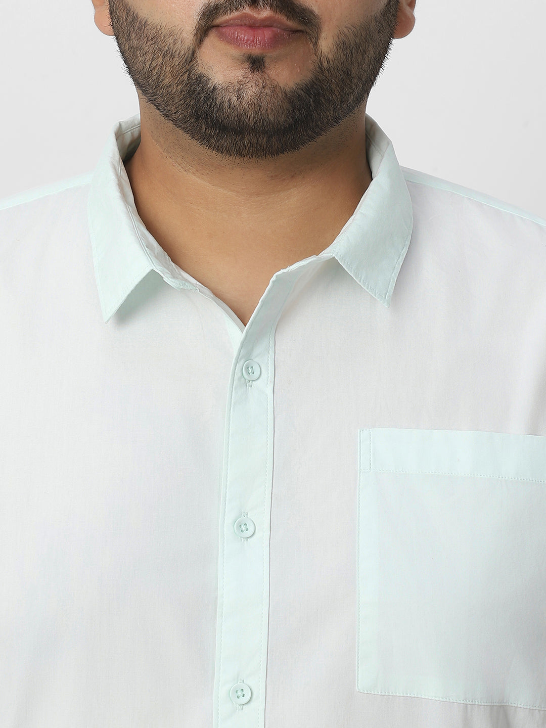 Plus Men's Pastel Blue Cotton Full Sleeve Regular Fit Casual Solid Shirt