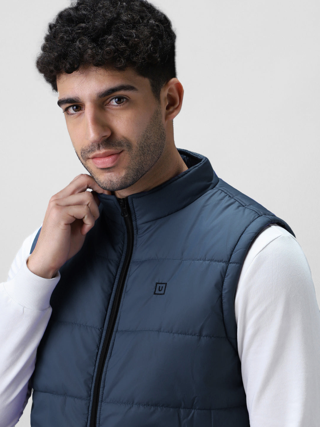 Men's Blue Sleeveless Zippered Puffer Jacket