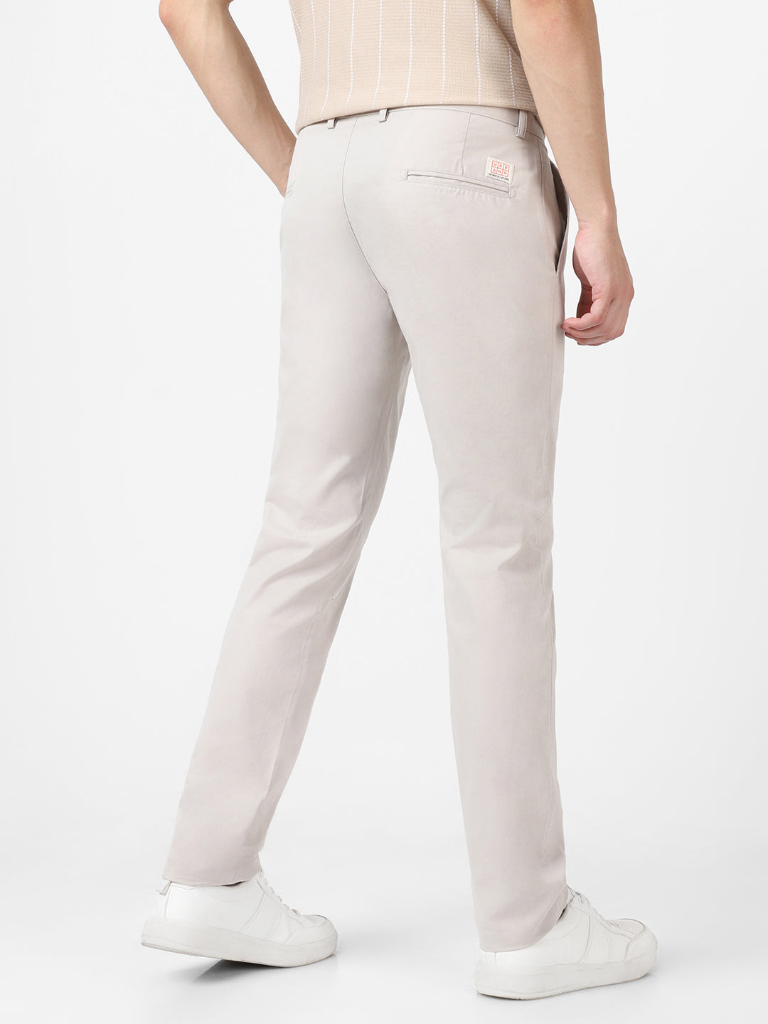 Men's Grey Cotton Slim Fit Casual Chinos Trousers