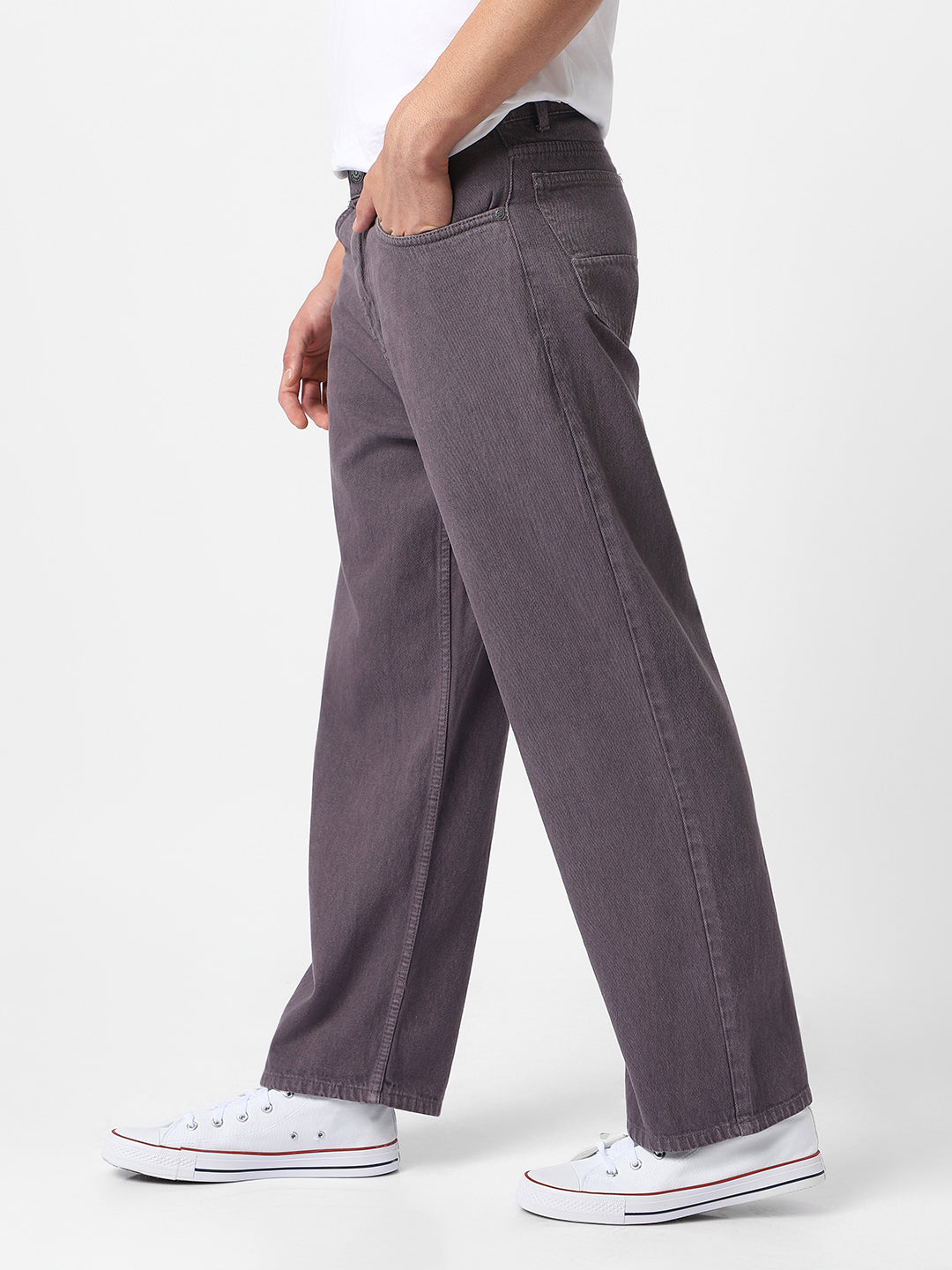 Men's Purple Loose Fit Washed Jeans Non-Stretchable
