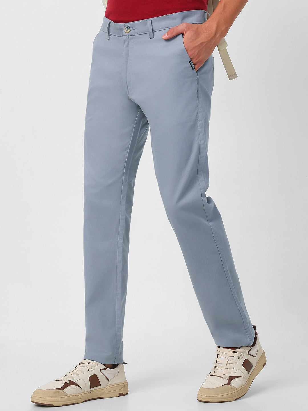 Men's Light Blue Cotton Slim Fit Casual Chinos Trousers Stretch
