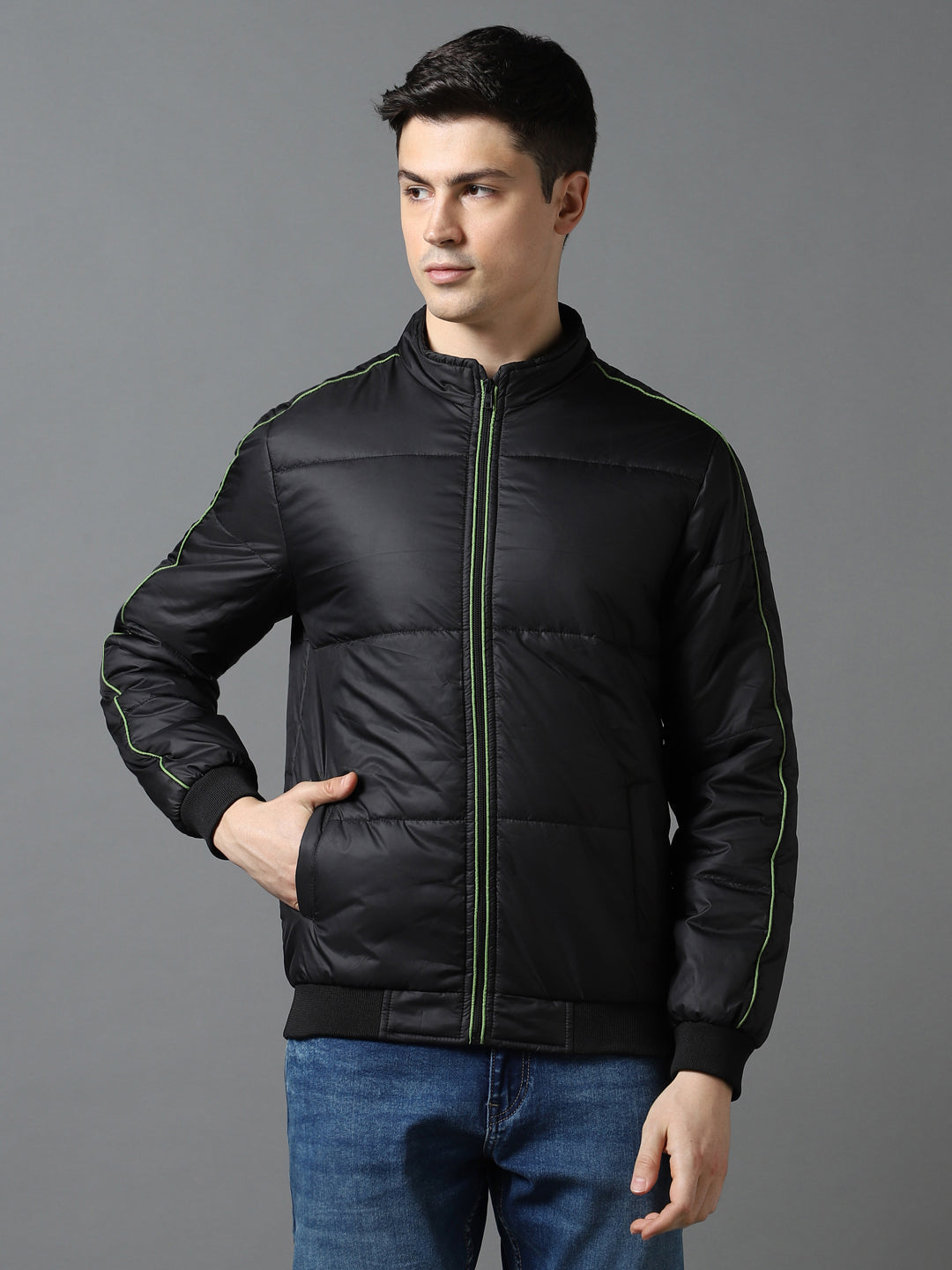 Men's Black Full Sleeve Zippered Puffer Jacket