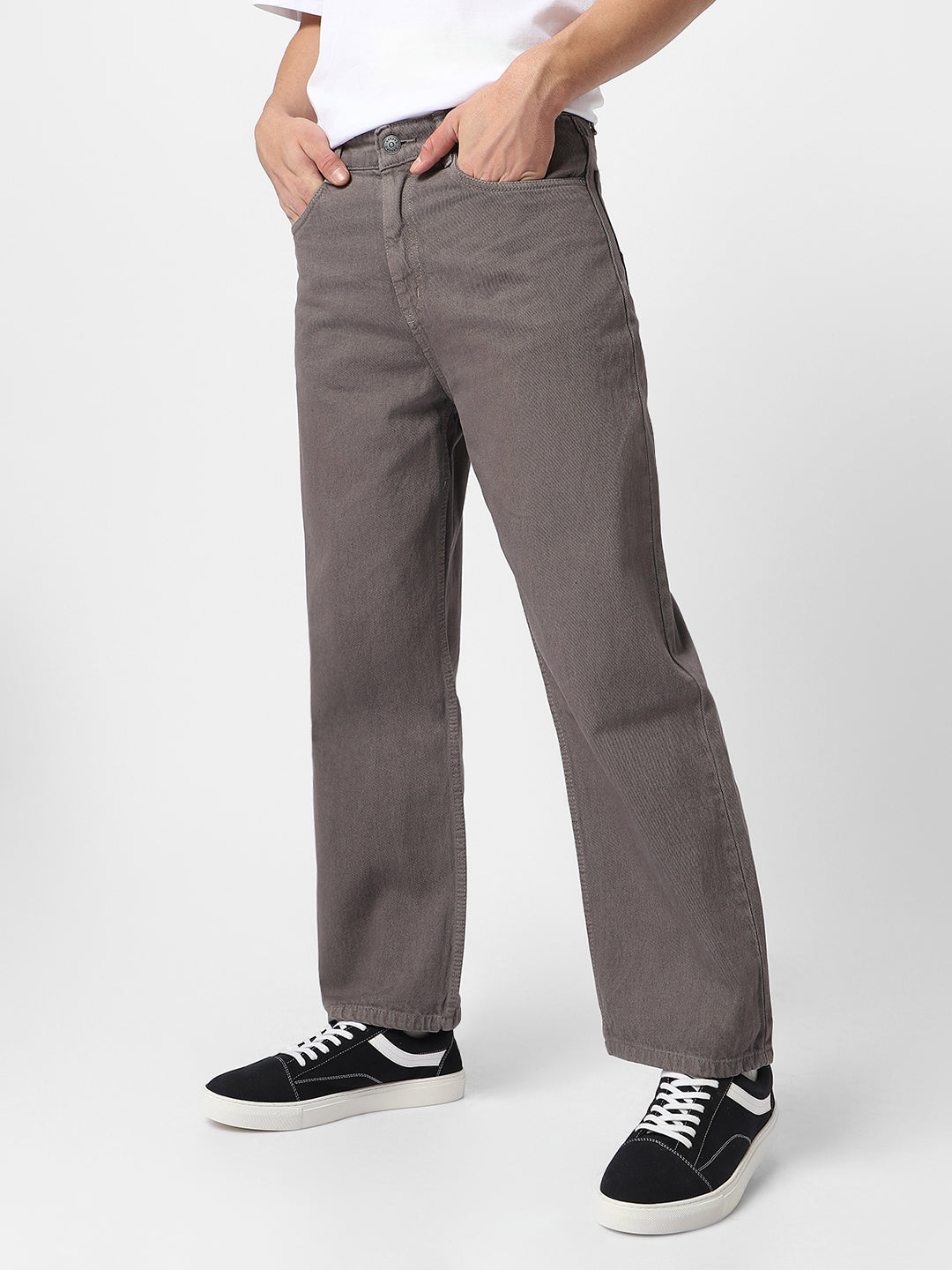 Men's Light Chocolate Loose Fit Washed Jeans Non-Stretchable