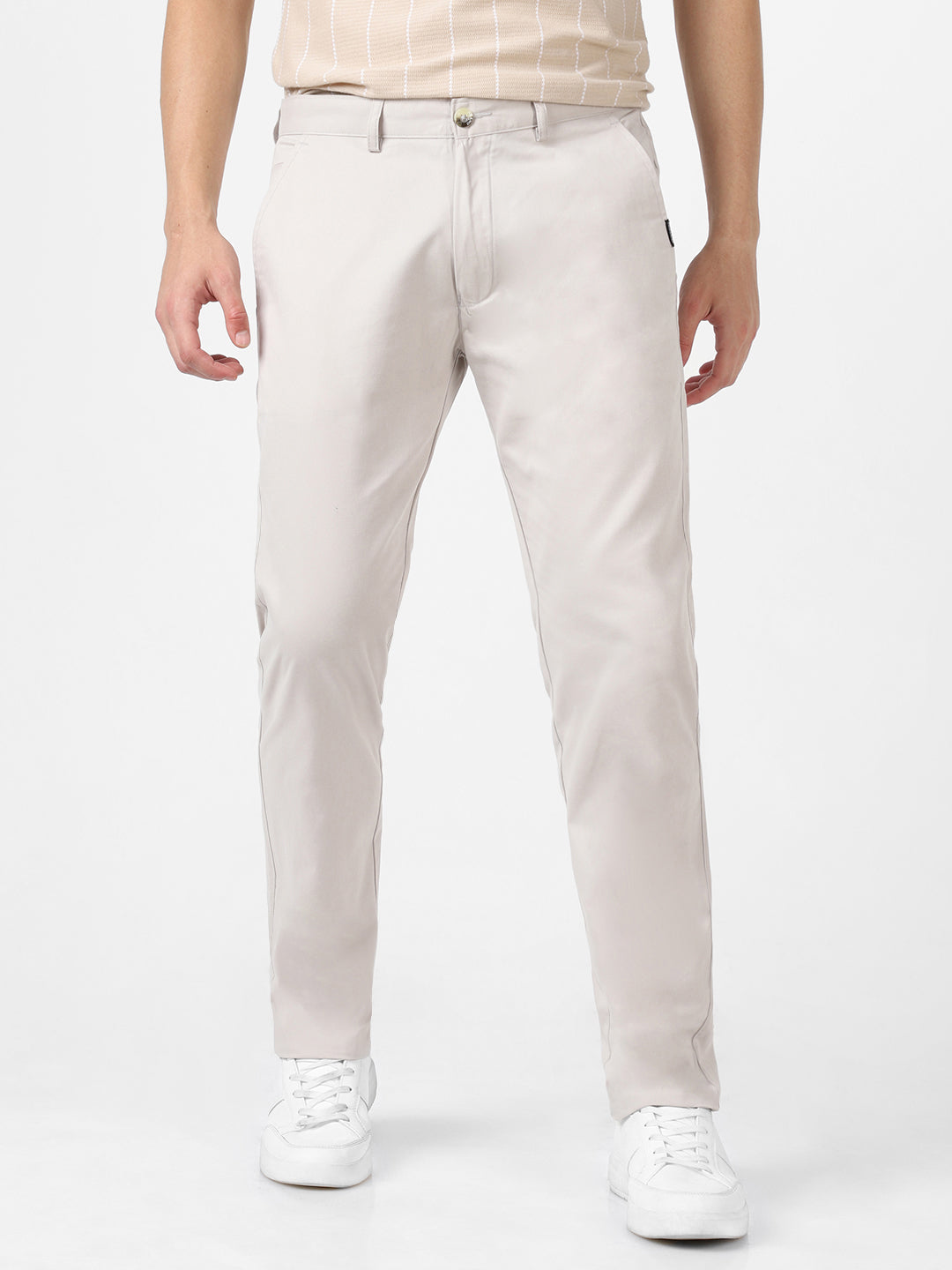 Men's Grey Cotton Slim Fit Casual Chinos Trousers