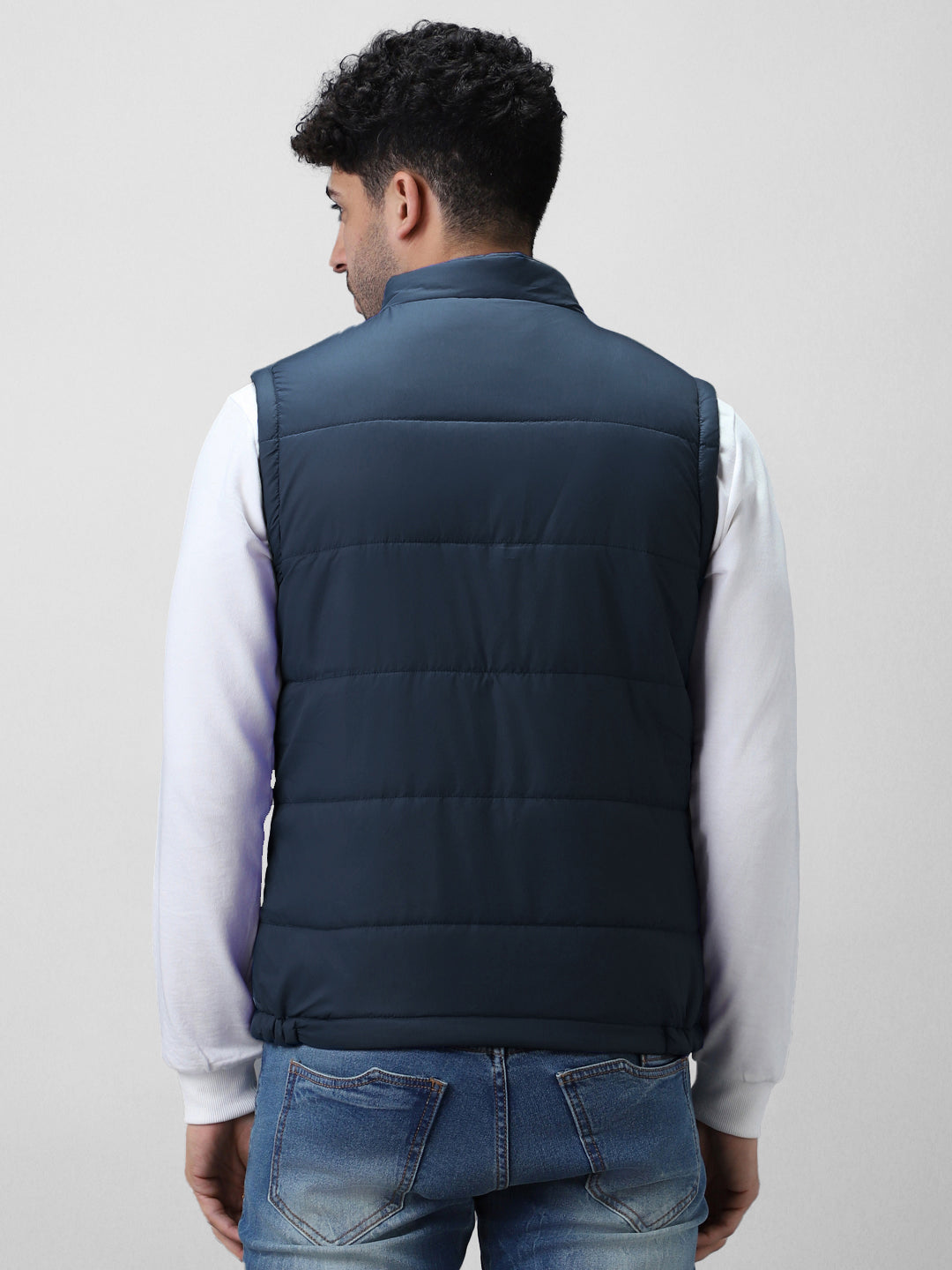 Men's Blue Sleeveless Zippered Puffer Jacket