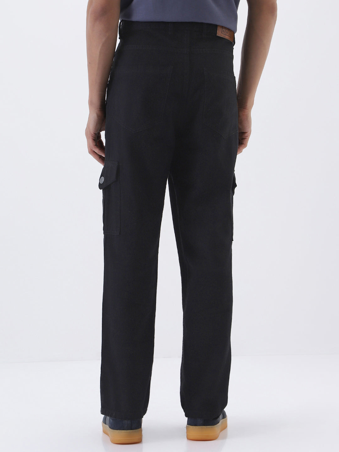 Men's Black Loose Fit Cargo Jeans with 6 Pockets Non-Stretchable