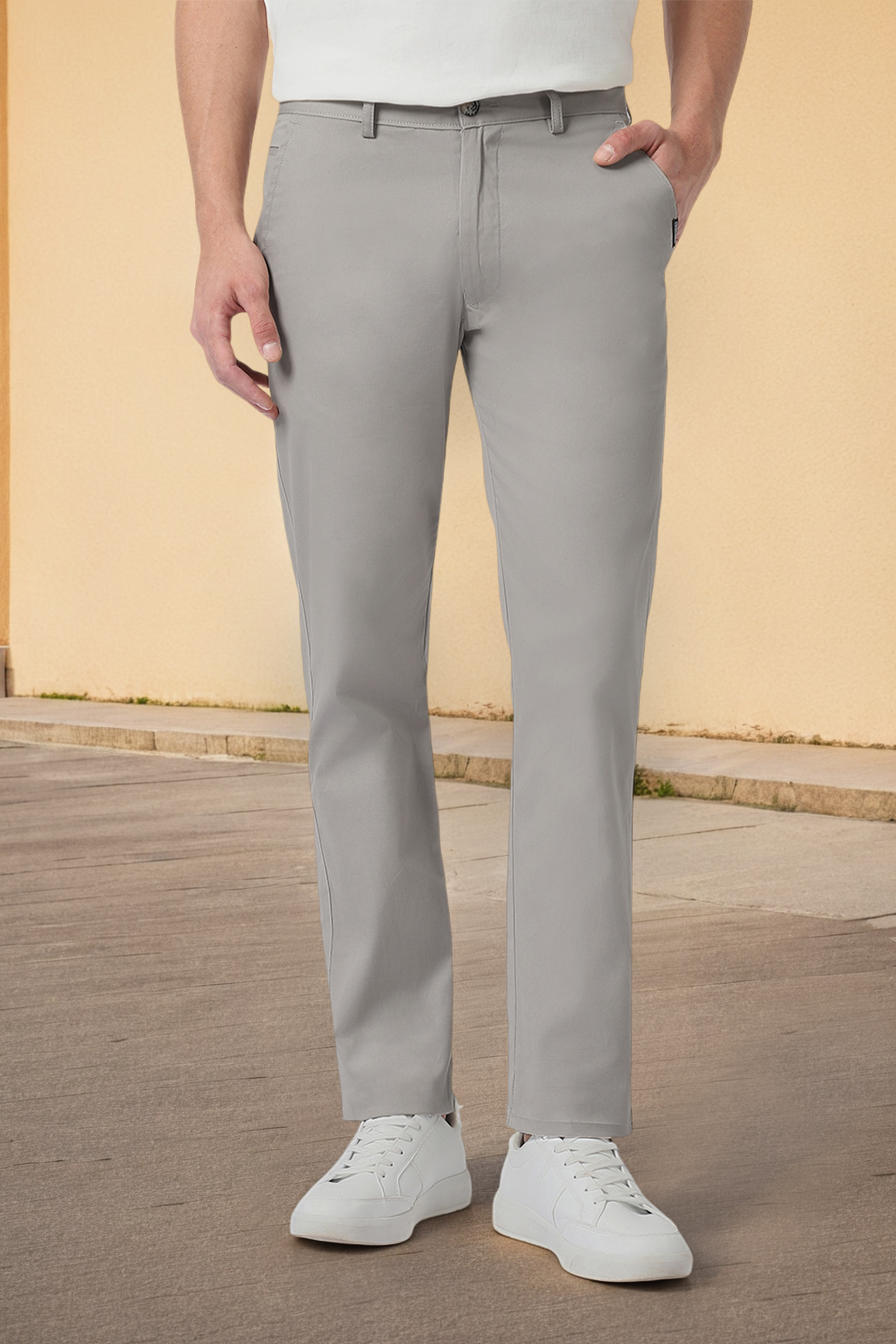 Men's Grey Cotton Slim Fit Casual Chinos Trousers