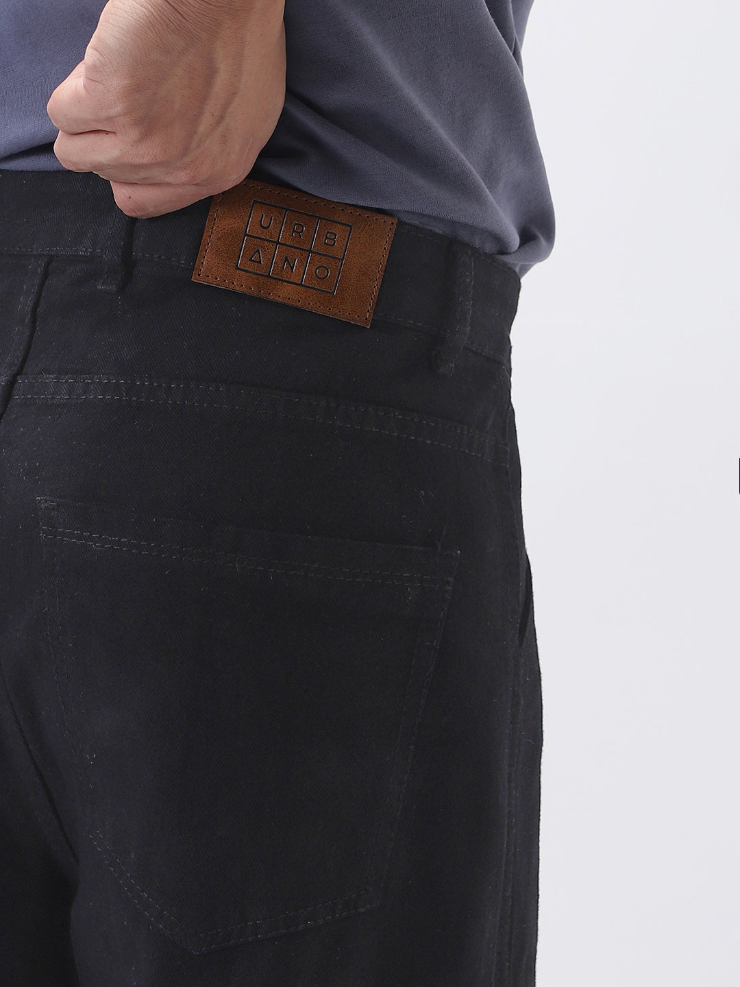 Men's Black Loose Fit Cargo Jeans with 6 Pockets Non-Stretchable