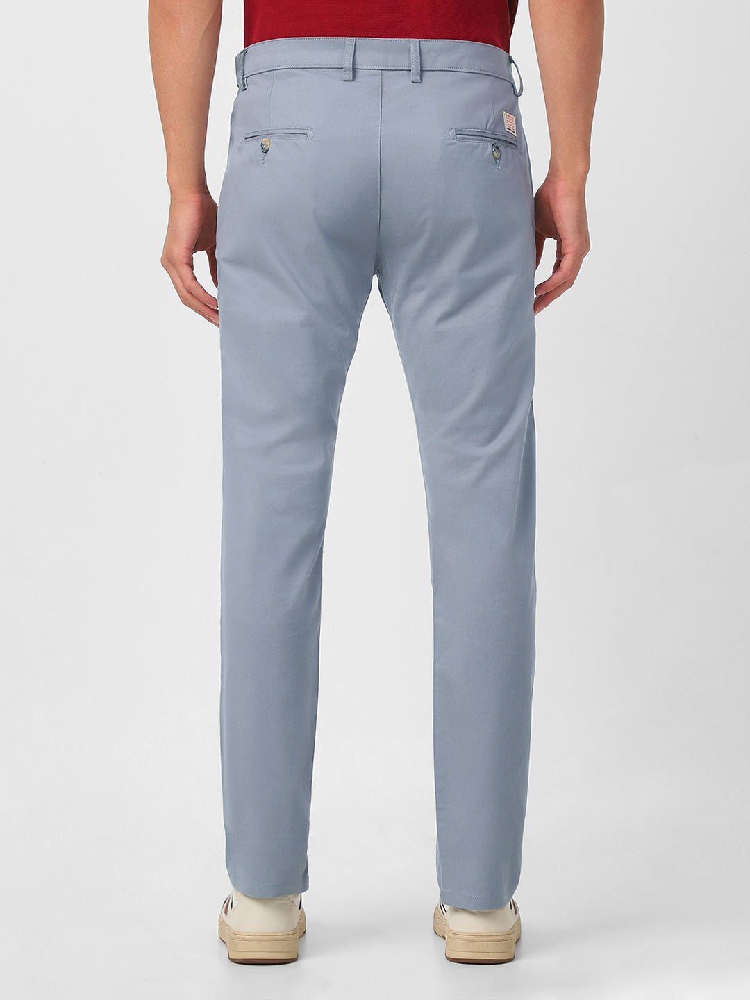 Men's Light Blue Cotton Slim Fit Casual Chinos Trousers Stretch