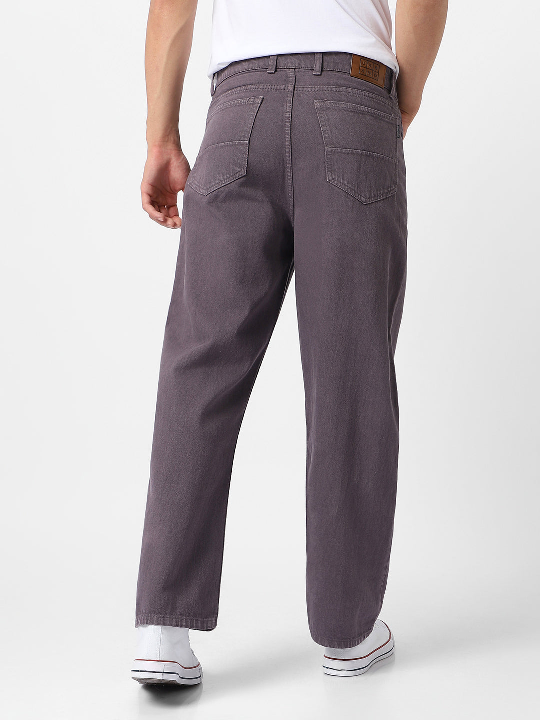 Men's Purple Loose Fit Washed Jeans Non-Stretchable